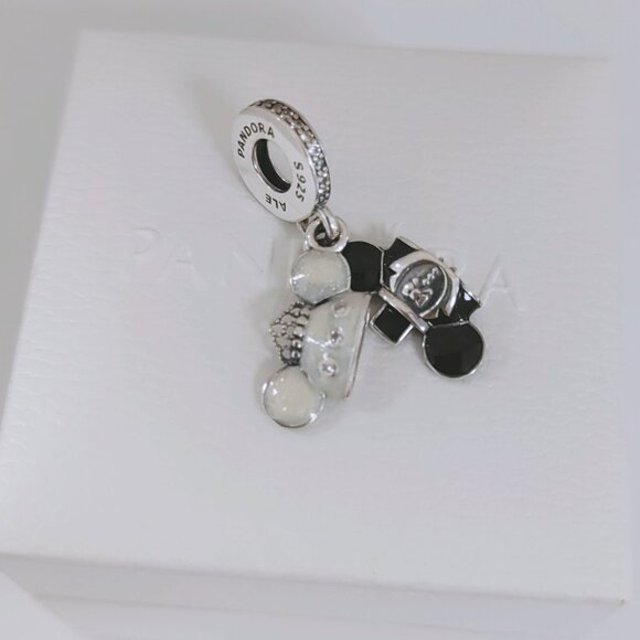 Pandora Mickey & Minnie Mouse Wedding Ear Hats Dangle Charm - Picture 2 of 5